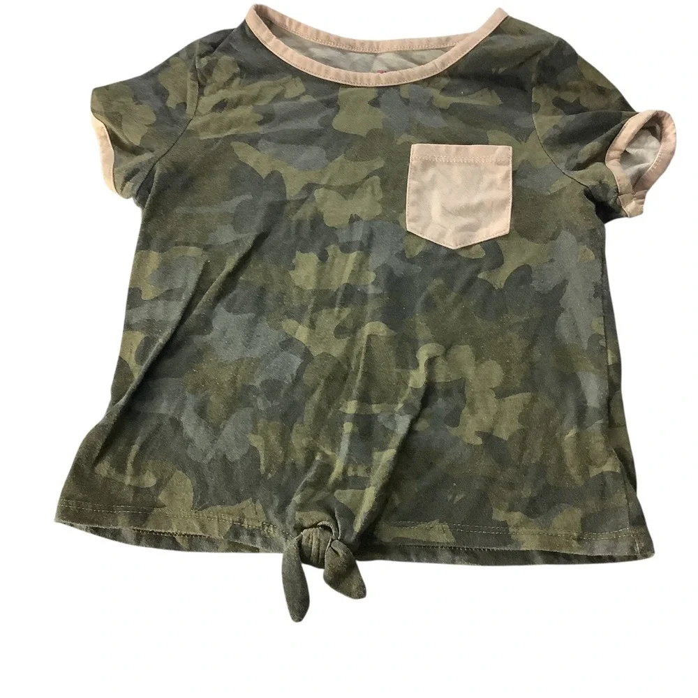 Epic Threads Girls Camo T-Shirt Tie Front‎ Pocket Tee Size 6 Green Crew Neck